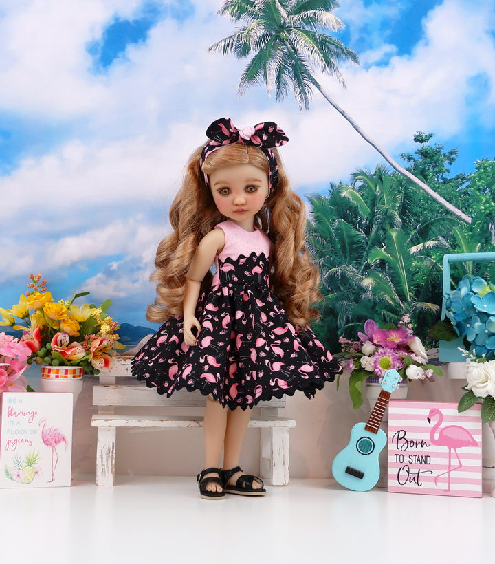 Flamingo Hibiscus - dress and sandals for Ruby Red Fashion Friends doll