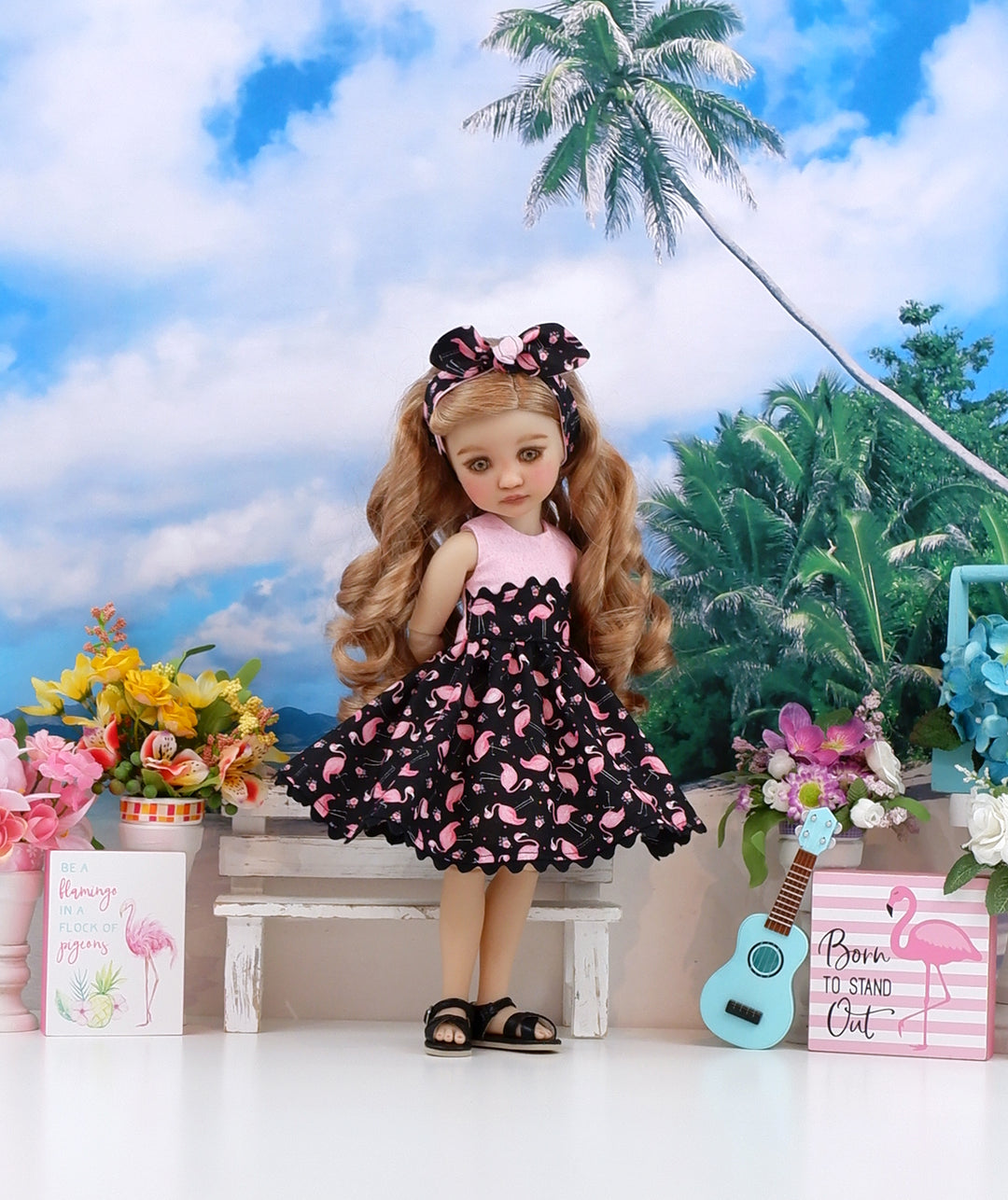 Flamingo Hibiscus - dress and sandals for Ruby Red Fashion Friends doll