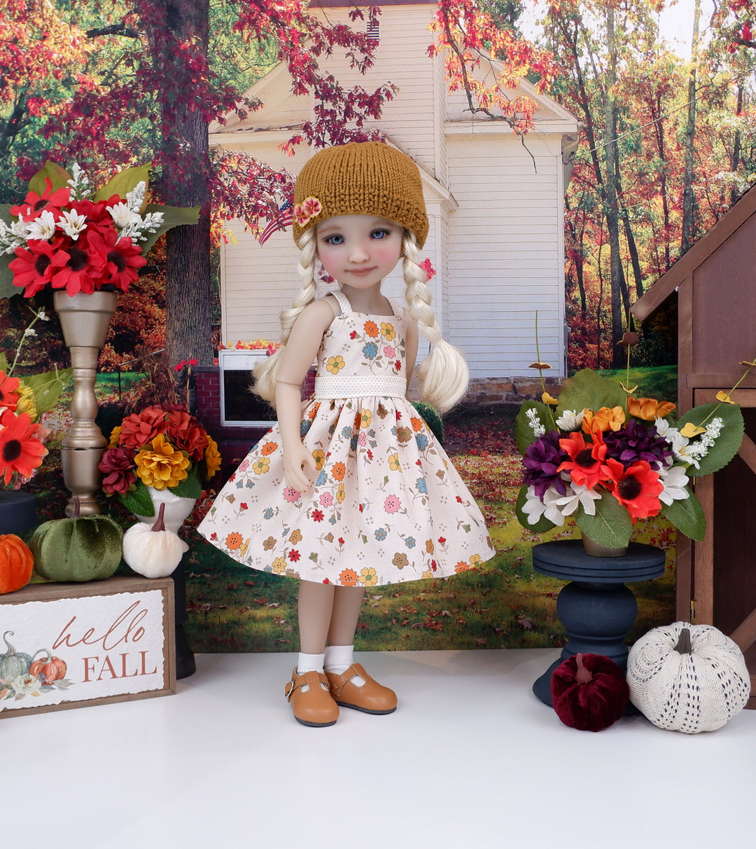 Floral Autumn - dress and sweater with shoes for Ruby Red Fashion Friends doll