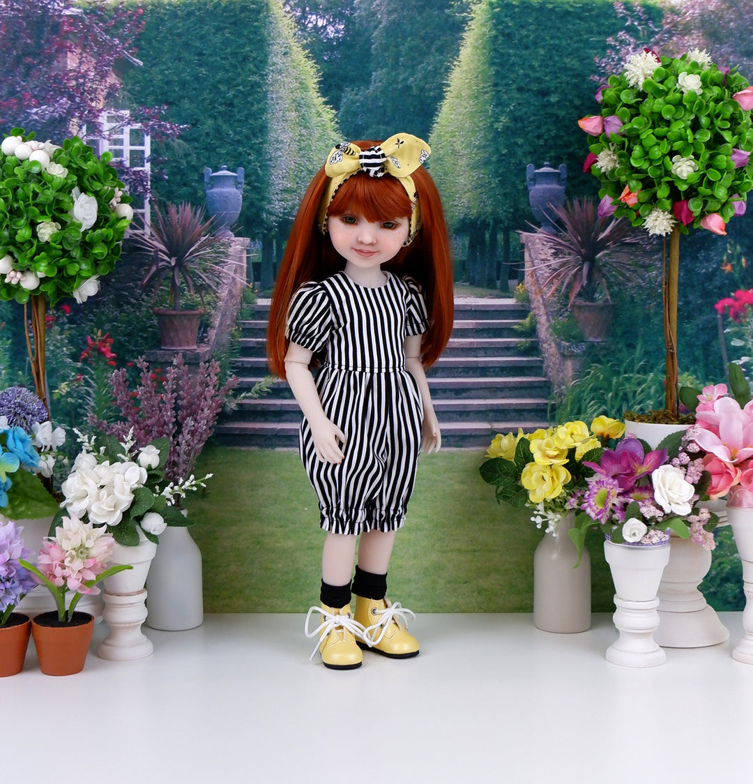 Floral Bee - romper and pinafore with boots for Ruby Red Fashion Friends doll