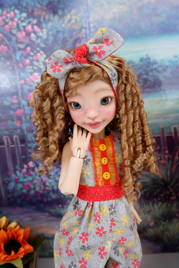 Floral Fields - romper with sweater & boots for Anderson Art Doll BJD