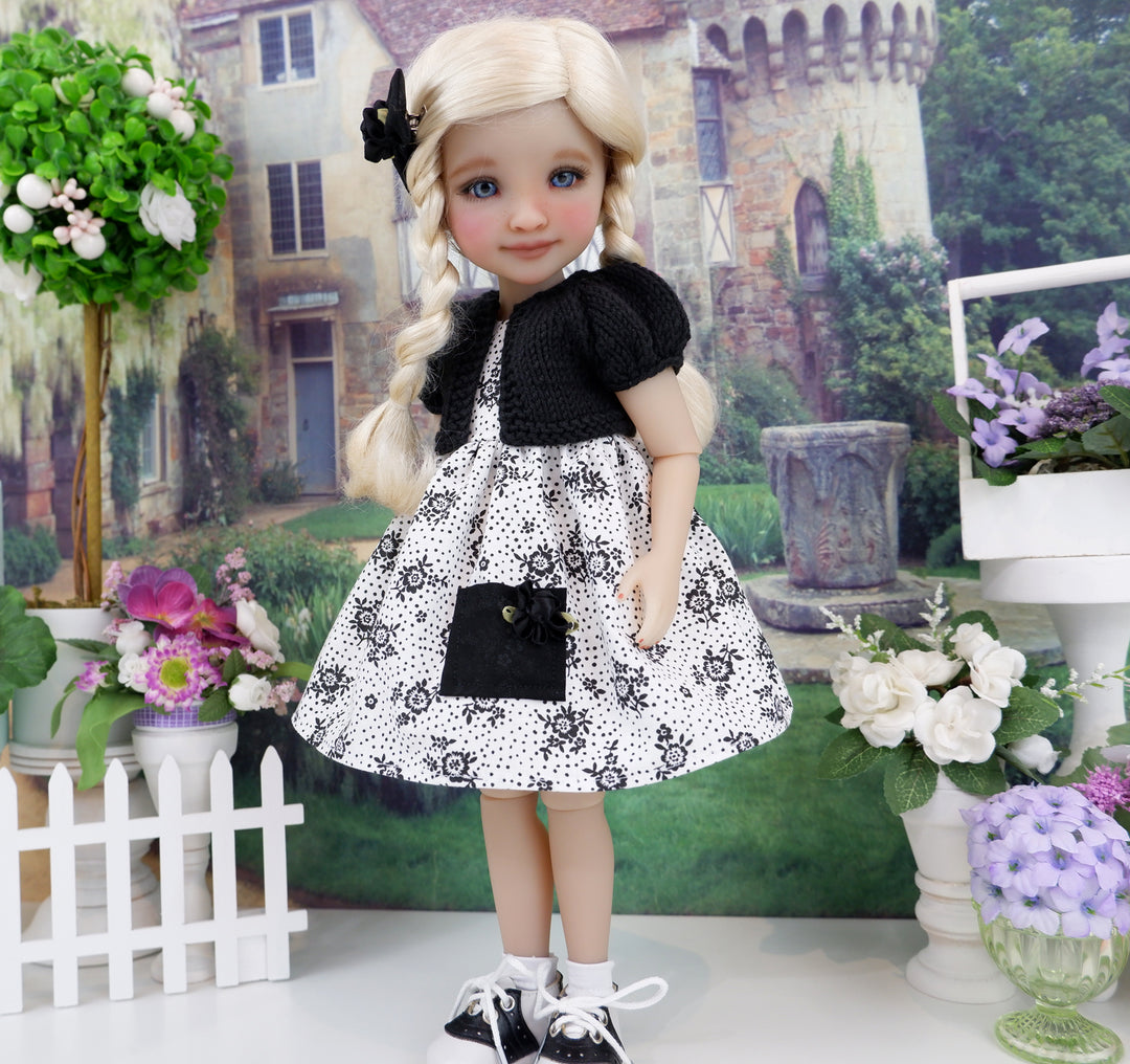 Floral Silhouette - dress with sweater & saddle shoes for Ruby Red Fashion Friends doll