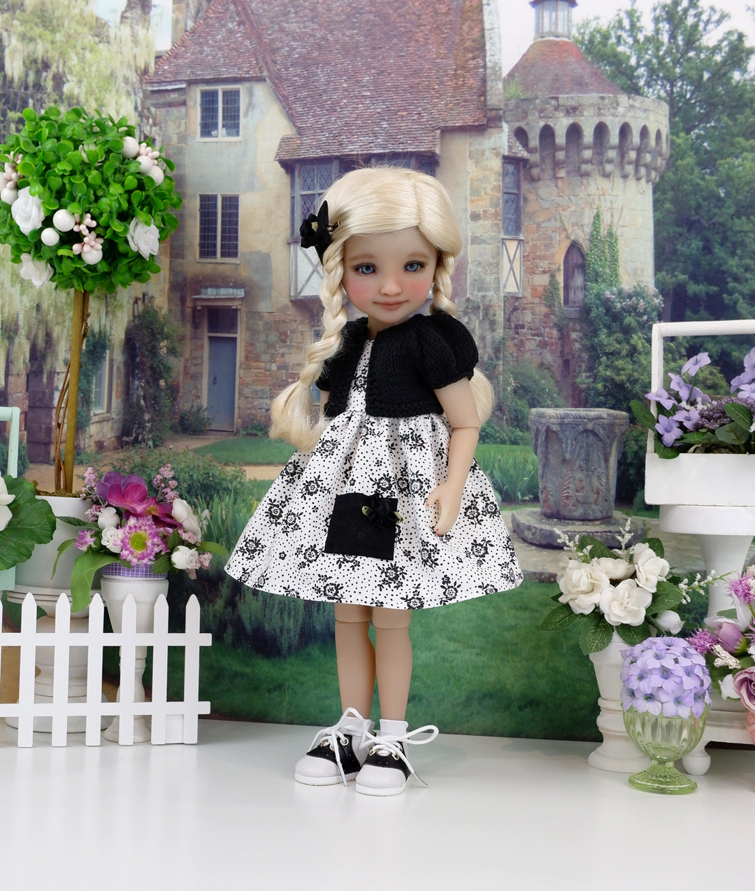 Floral Silhouette - dress with sweater & saddle shoes for Ruby Red Fashion Friends doll