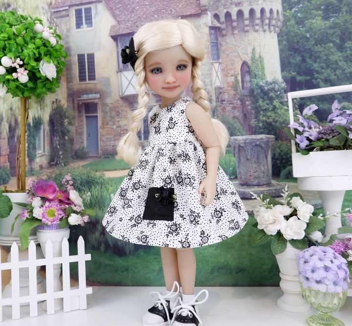 Floral Silhouette - dress with sweater & saddle shoes for Ruby Red Fashion Friends doll