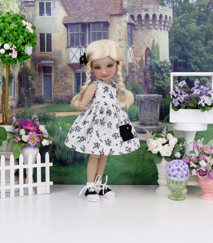 Floral Silhouette - dress with sweater & saddle shoes for Ruby Red Fashion Friends doll