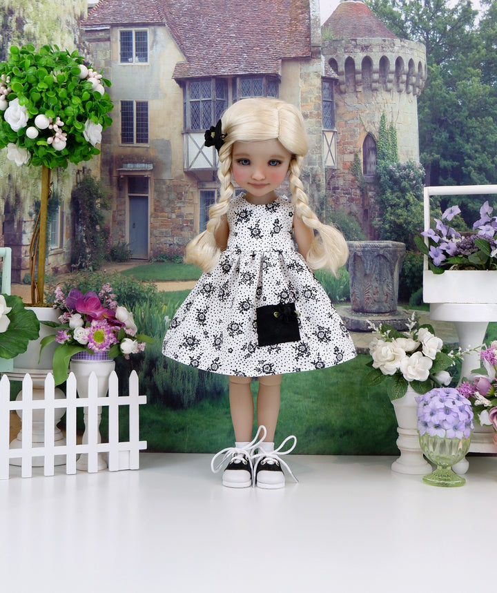 Floral Silhouette - dress with sweater & saddle shoes for Ruby Red Fashion Friends doll