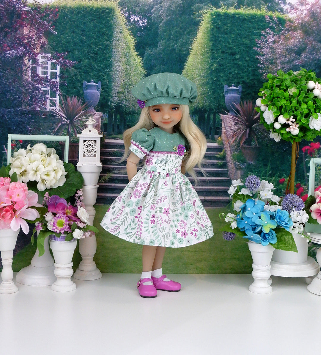 Foxglove Florals - dress and shoes for Ruby Red Fashion Friends doll