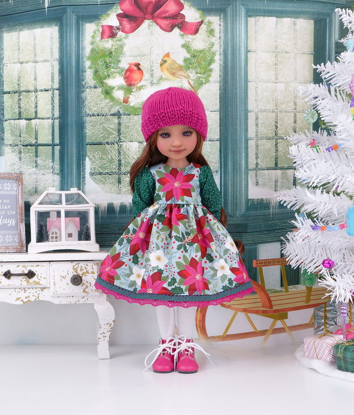 Fuchsia Poinsettia - dress ensemble with boots for Ruby Red Fashion Friends doll