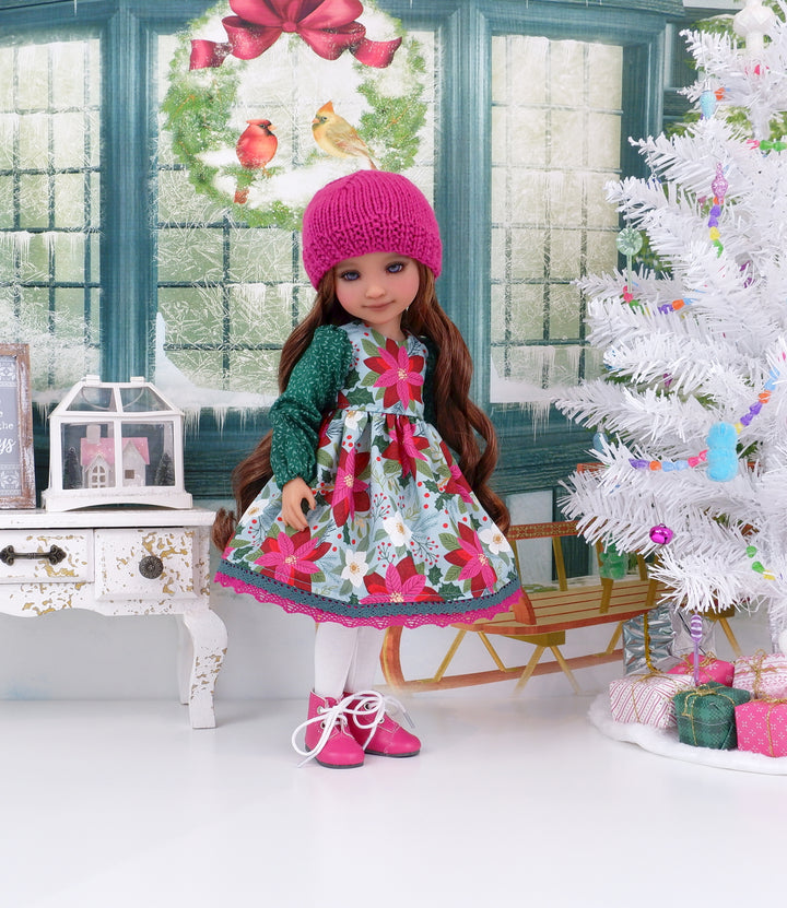 Fuchsia Poinsettia - dress ensemble with boots for Ruby Red Fashion Friends doll