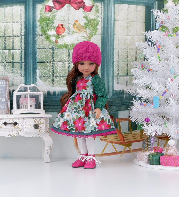 Fuchsia Poinsettia - dress ensemble with boots for Ruby Red Fashion Friends doll
