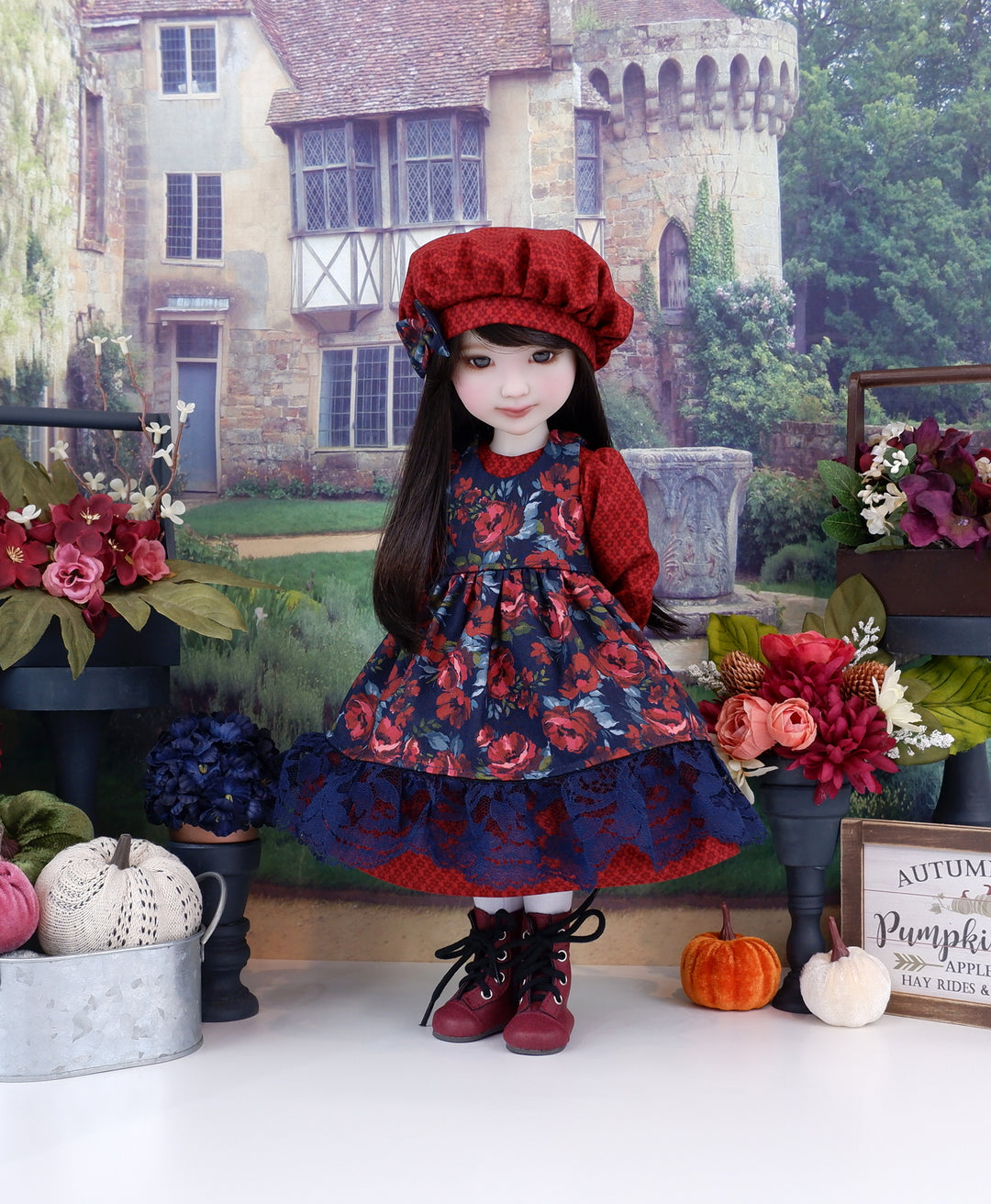 Garnet Rose - dress & pinafore with boots for Ruby Red Fashion Friends doll