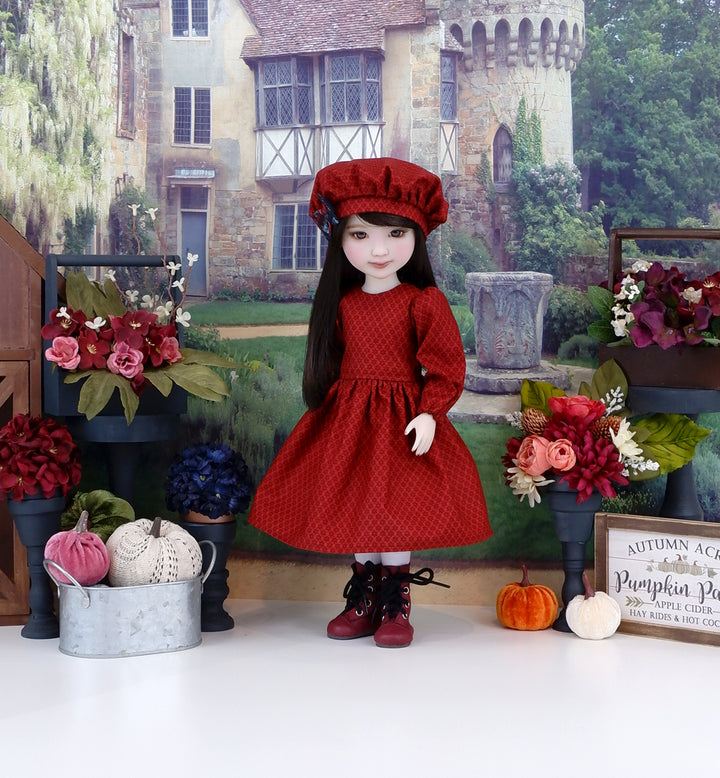 Garnet Rose - dress & pinafore with boots for Ruby Red Fashion Friends doll