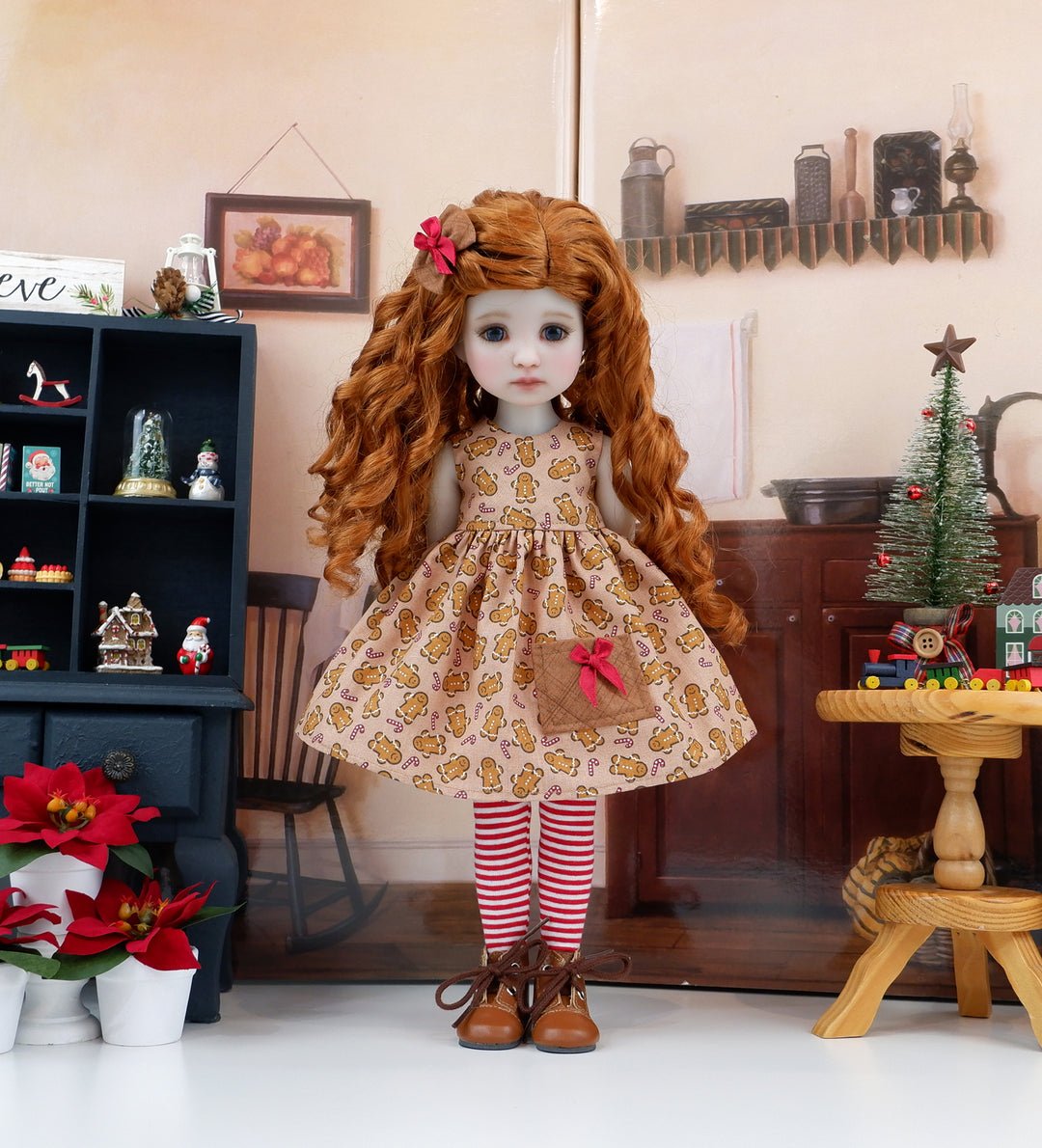 Gingerbread &amp; Candy Canes - dress with boots for Ruby Red Fashion Friends doll
