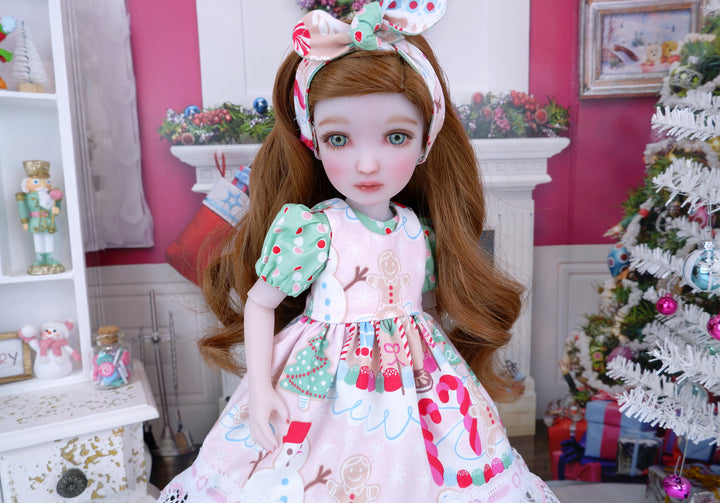 Gingerbread Village - dress & pinafore with boots for Ruby Red Fashion Friends doll