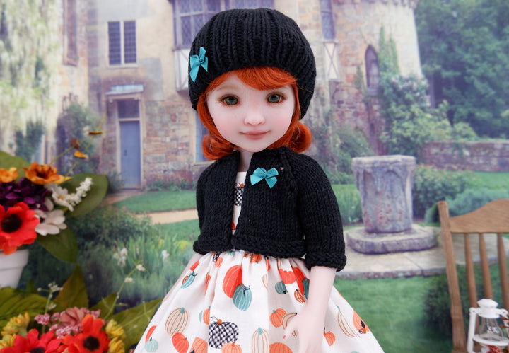 Gingham Pumpkin Patch - dress, sweater and boots for Ruby Red Fashion Friends doll