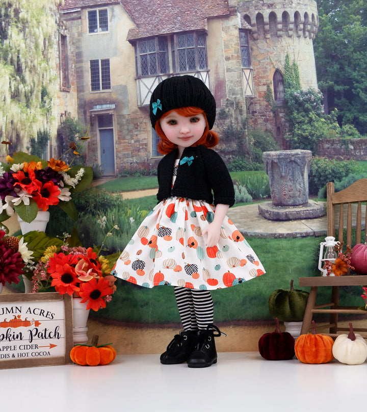 Gingham Pumpkin Patch - dress, sweater and boots for Ruby Red Fashion Friends doll