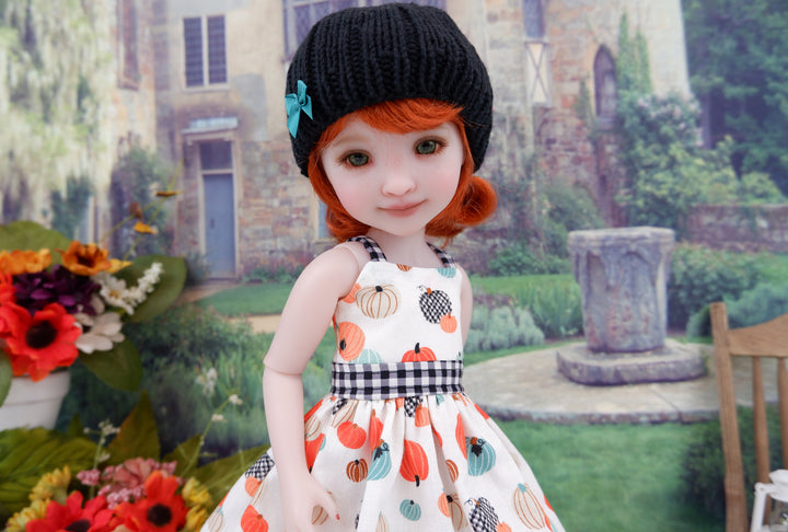Gingham Pumpkin Patch - dress, sweater and boots for Ruby Red Fashion Friends doll