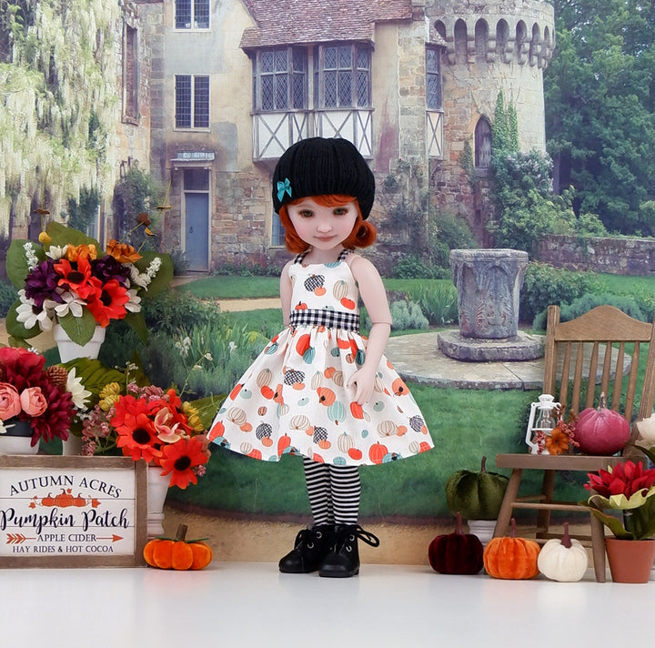 Gingham Pumpkin Patch - dress, sweater and boots for Ruby Red Fashion Friends doll