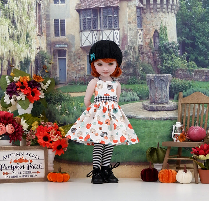 Gingham Pumpkin Patch - dress, sweater and boots for Ruby Red Fashion Friends doll