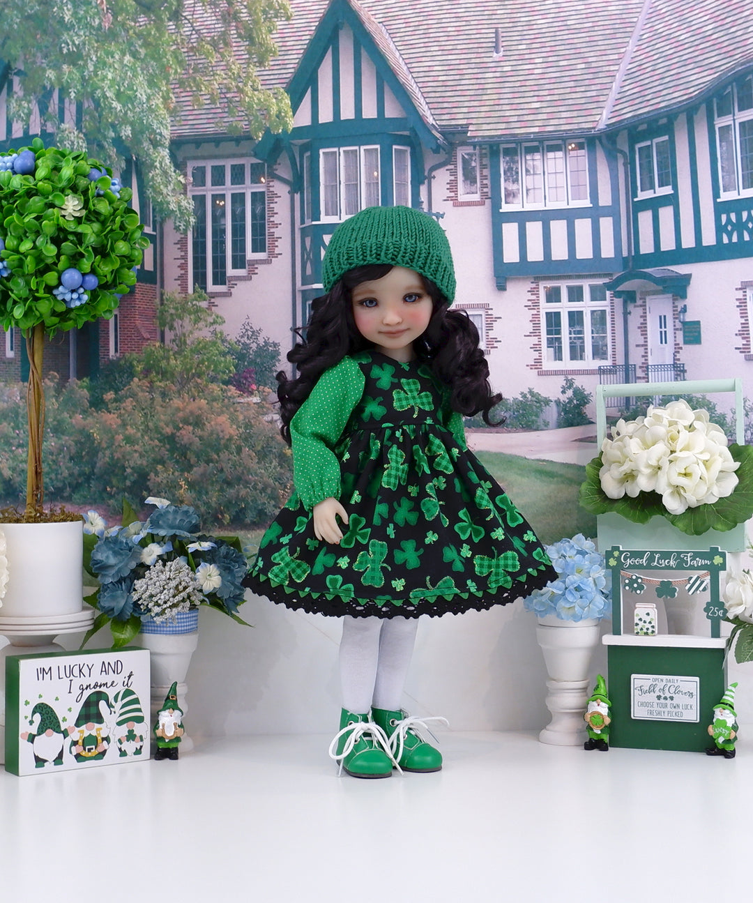Gingham Shamrock - dress ensemble with boots for Ruby Red Fashion Friends doll