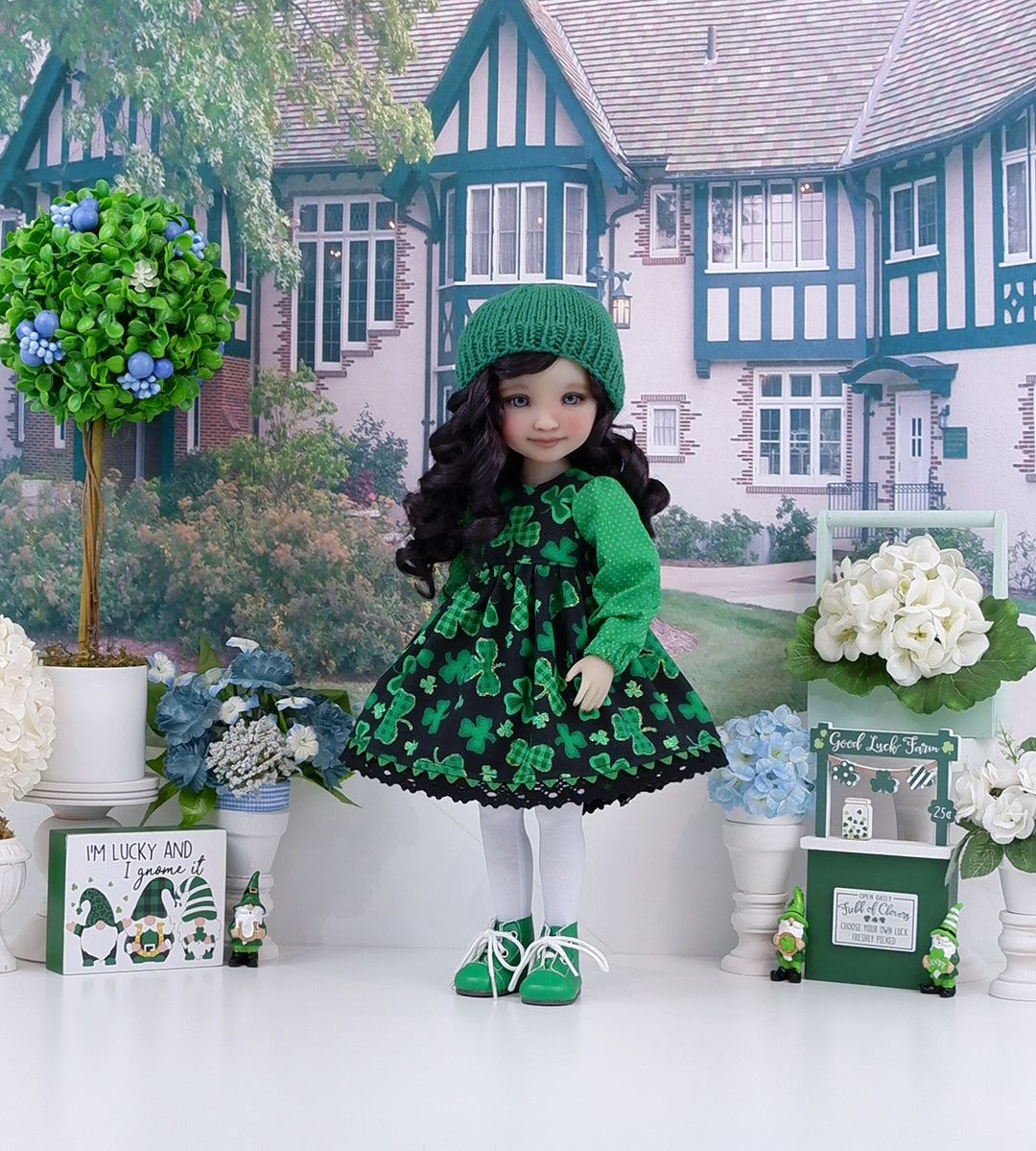 Gingham Shamrock - dress ensemble with boots for Ruby Red Fashion Friends doll