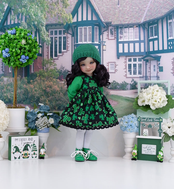 Gingham Shamrock - dress ensemble with boots for Ruby Red Fashion Friends doll