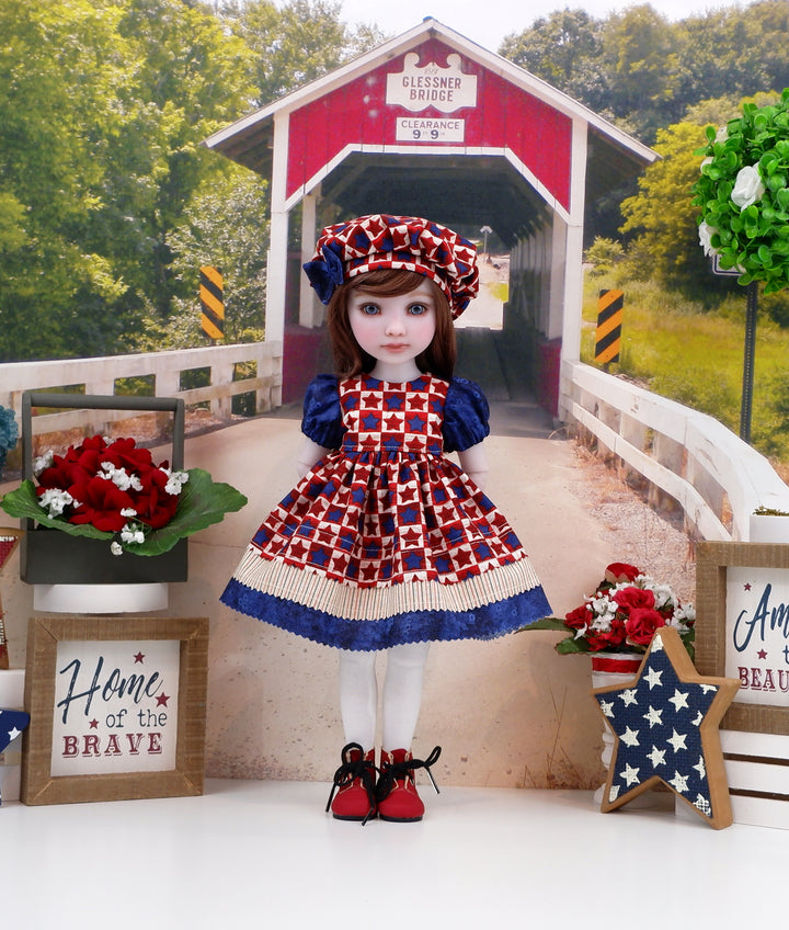 Gingham Stars - dress with boots for Ruby Red Fashion Friends doll