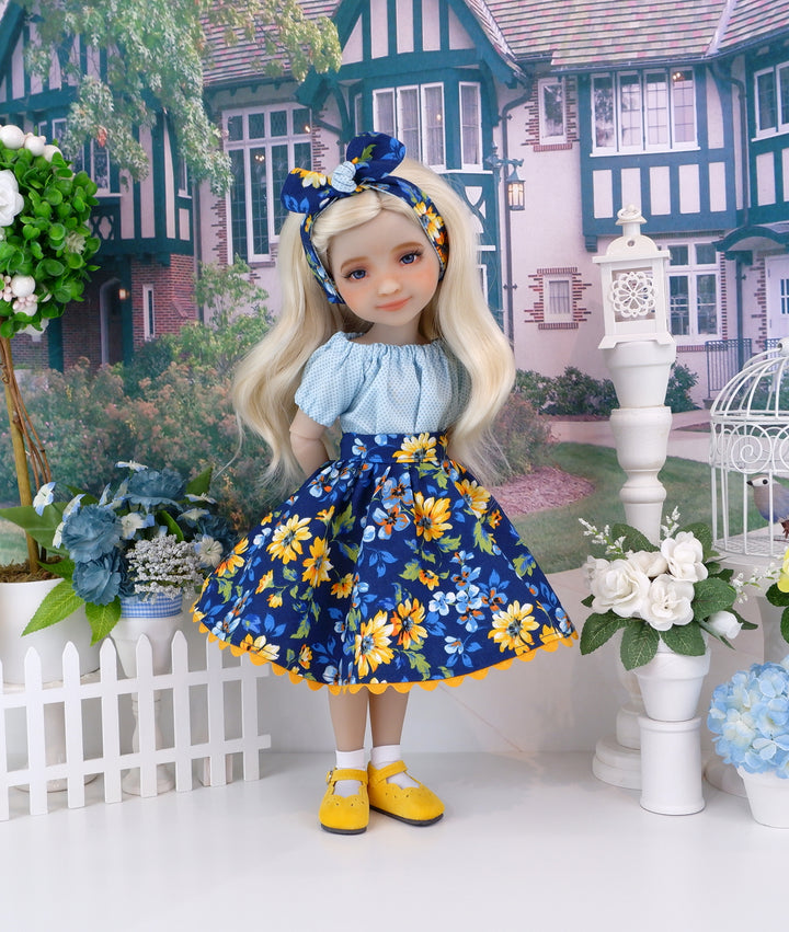 Golden Blues - blouse & skirt with shoes for Ruby Red Fashion Friends doll