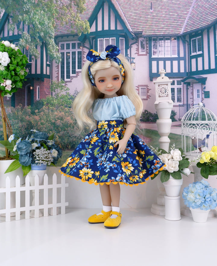 Golden Blues - blouse & skirt with shoes for Ruby Red Fashion Friends doll