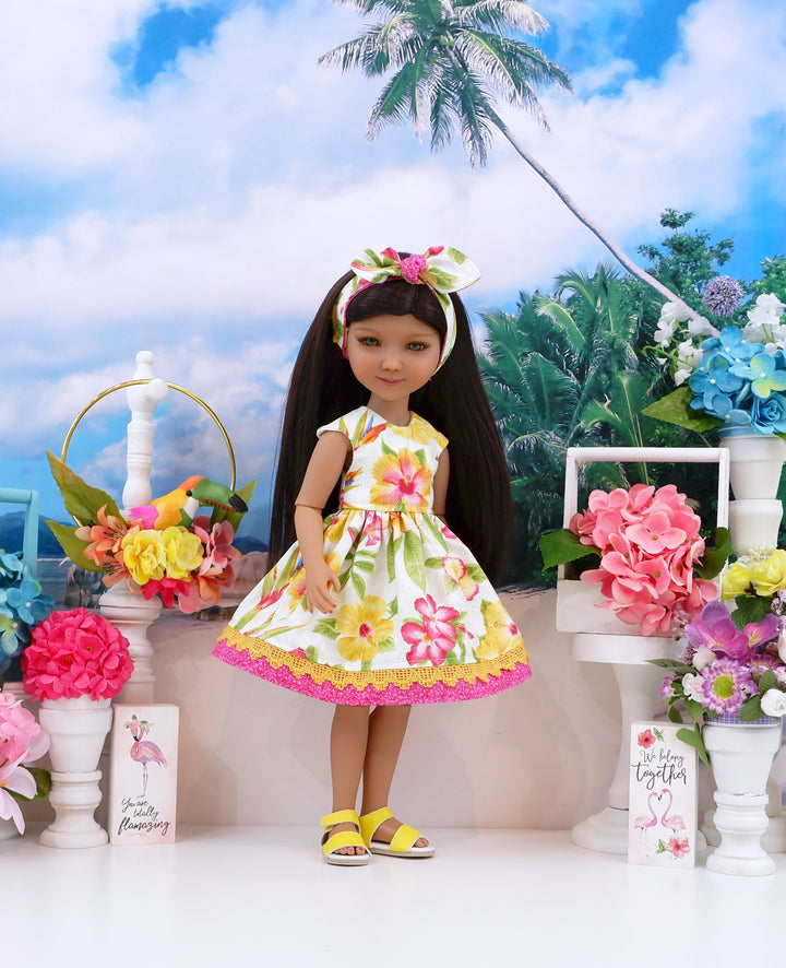 Golden Hibiscus - dress with sandals for Ruby Red Fashion Friends doll