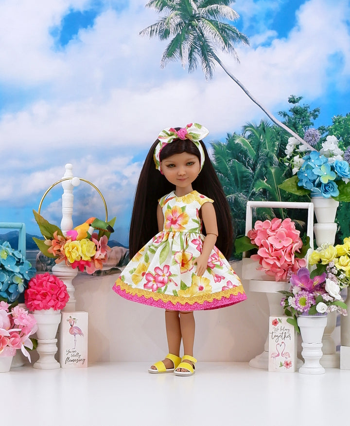Golden Hibiscus - dress with sandals for Ruby Red Fashion Friends doll
