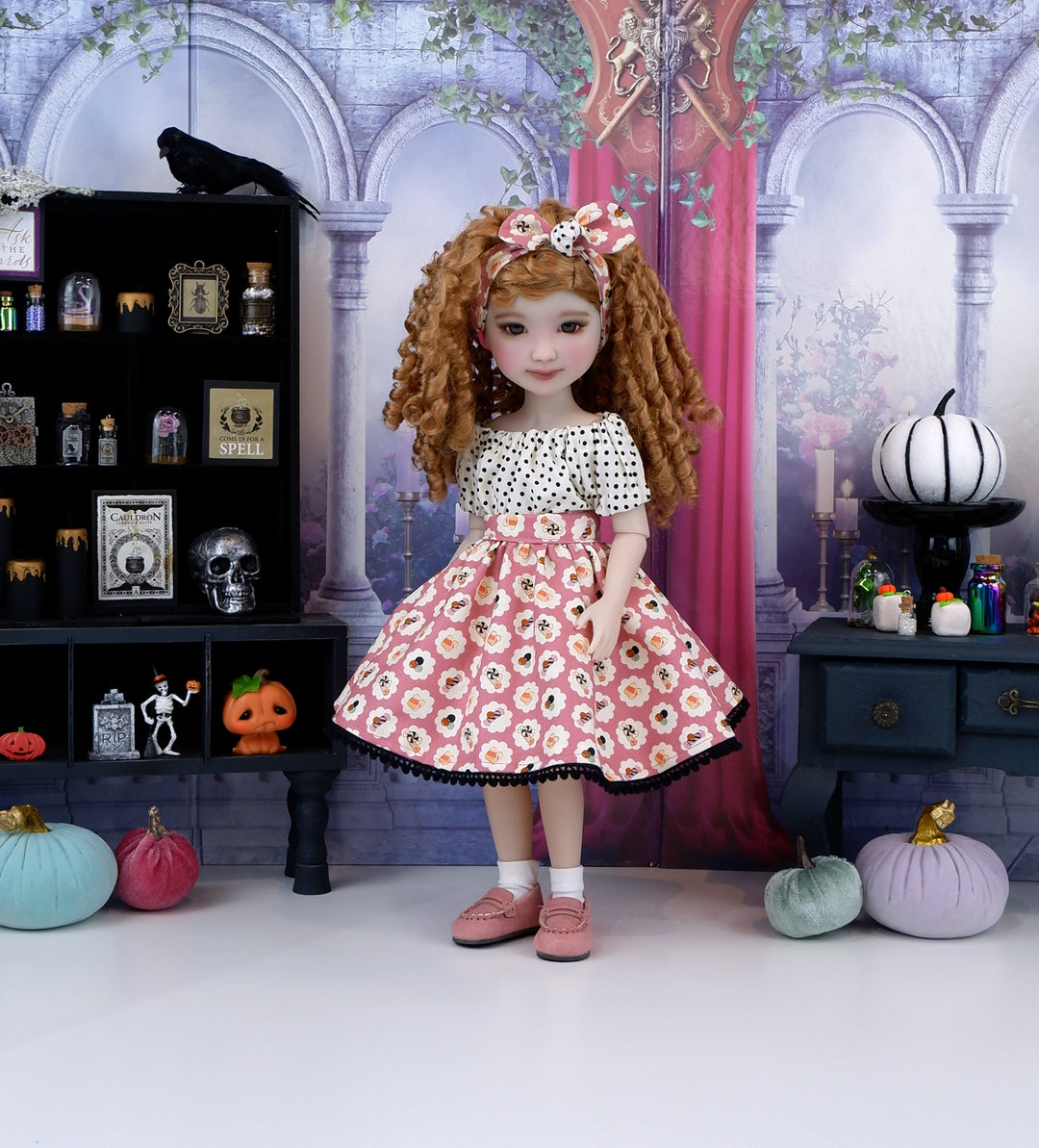 Halloween Confectionery - blouse & skirt with loafers for Ruby Red Fashion Friends doll