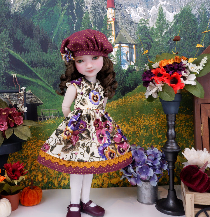 Harvest Pansies - dress with shoes for Ruby Red Fashion Friends doll