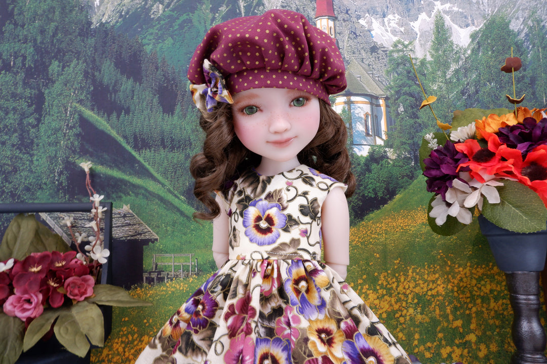 Harvest Pansies - dress with shoes for Ruby Red Fashion Friends doll