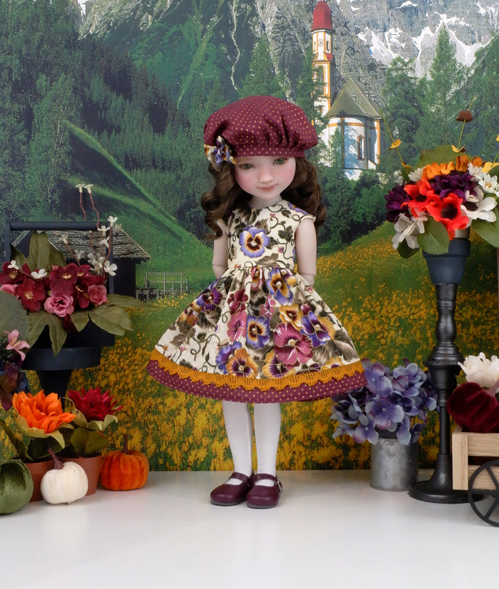 Harvest Pansies - dress with shoes for Ruby Red Fashion Friends doll