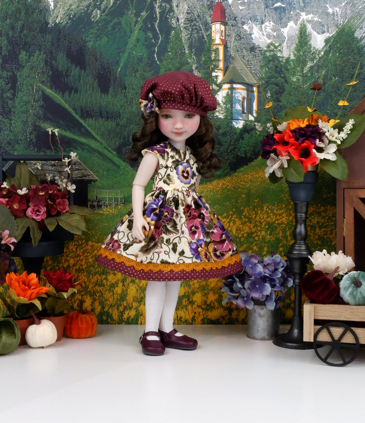 Harvest Pansies - dress with shoes for Ruby Red Fashion Friends doll