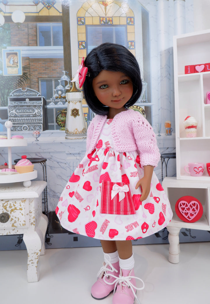 Hearts & Kisses - dress with sweater & boots for Ruby Red Fashion Friends doll