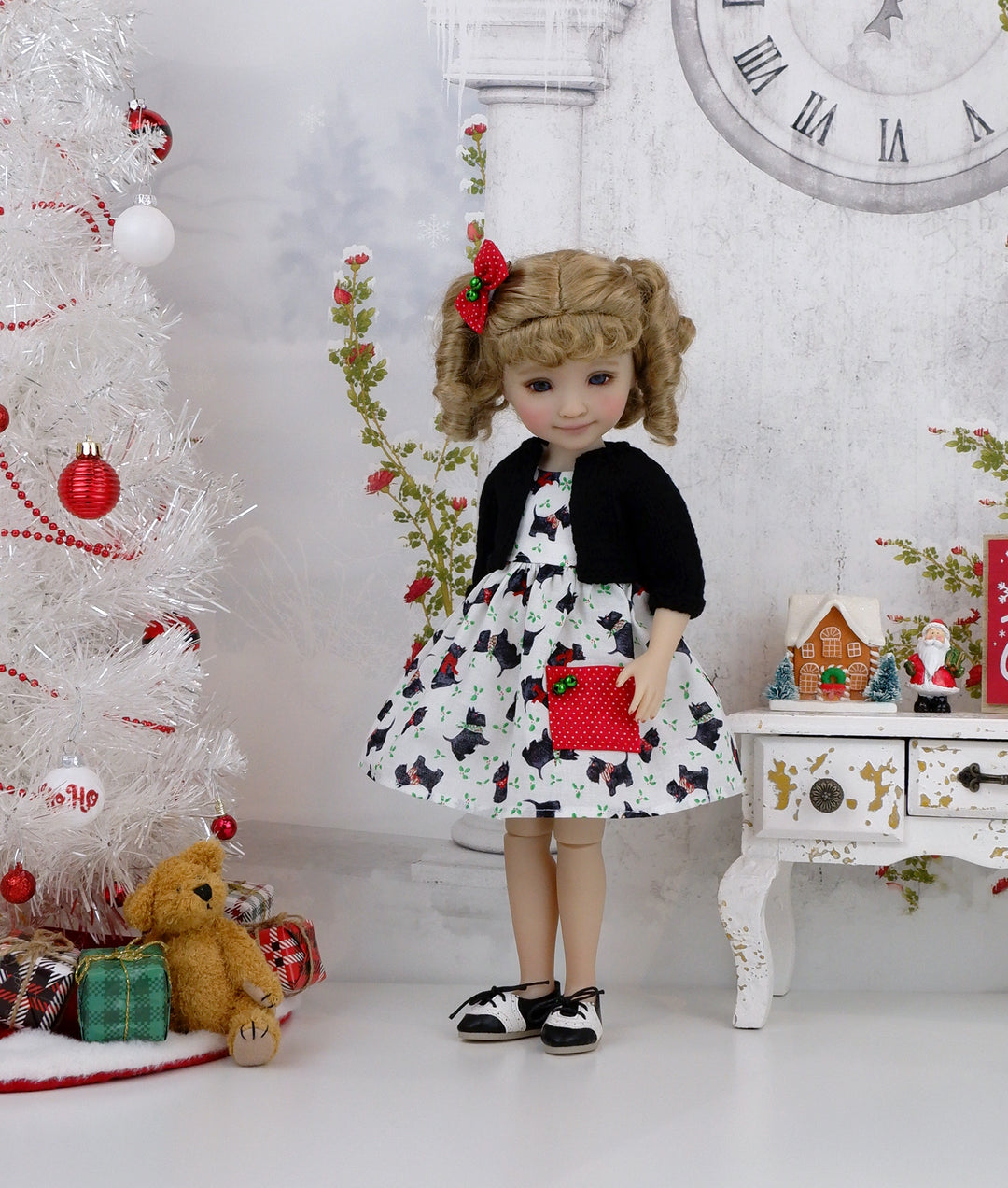 Holiday Scotties - dress with sweater & shoes for Ruby Red Fashion Friends doll