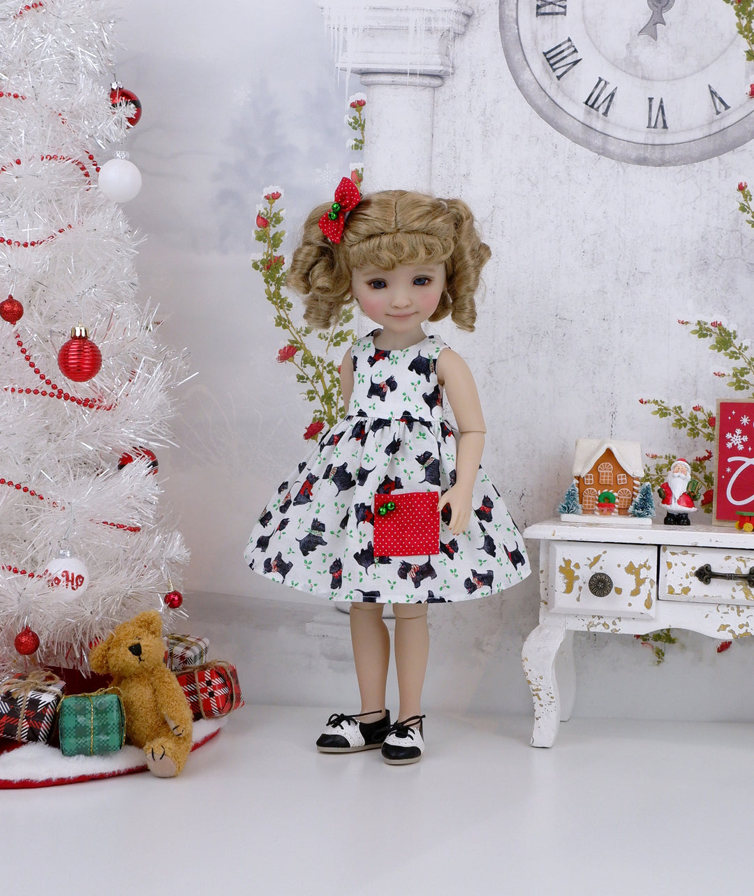 Holiday Scotties - dress with sweater & shoes for Ruby Red Fashion Friends doll