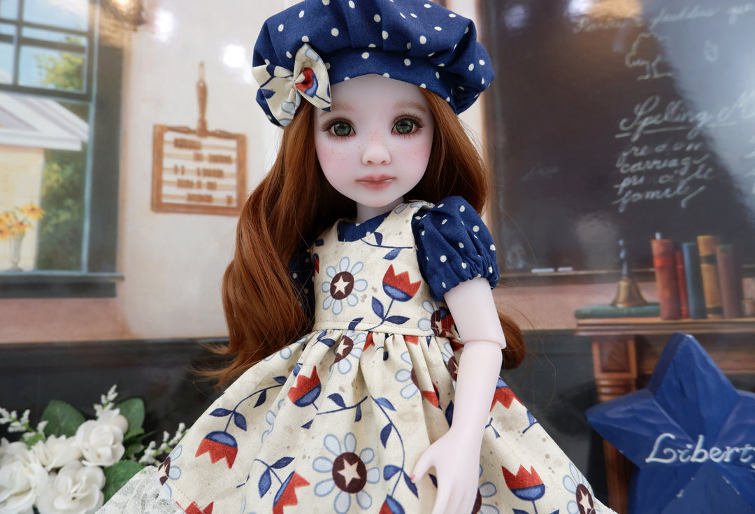 Independence Garden - dress & pinafore with boots for Ruby Red Fashion Friends doll