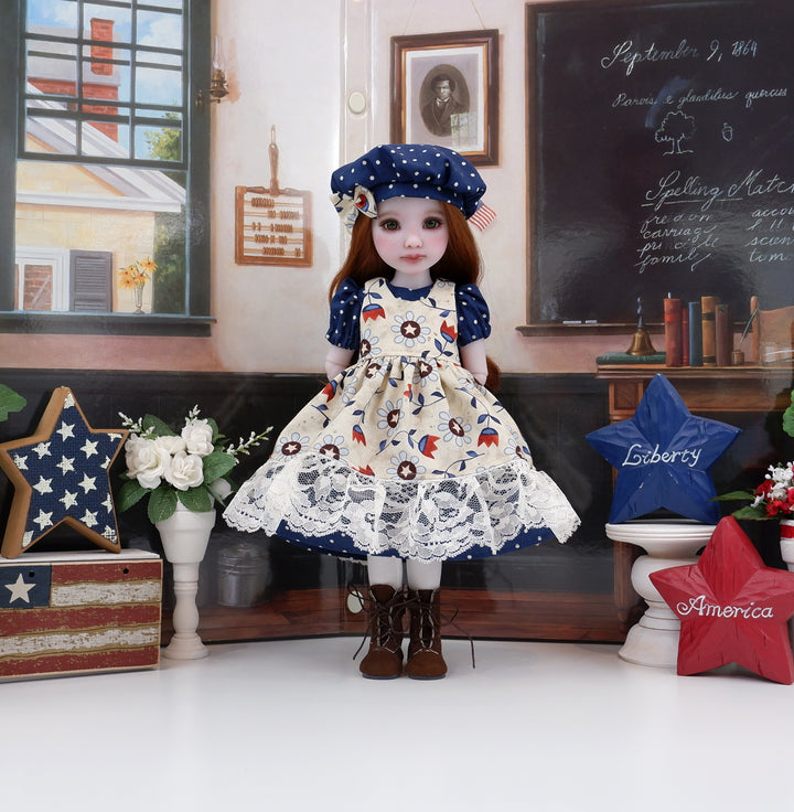 Independence Garden - dress & pinafore with boots for Ruby Red Fashion Friends doll