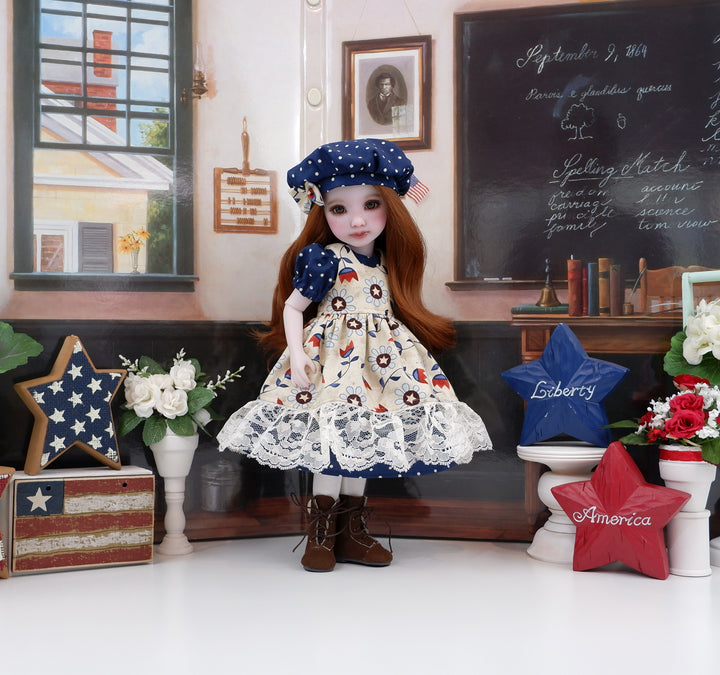 Independence Garden - dress & pinafore with boots for Ruby Red Fashion Friends doll