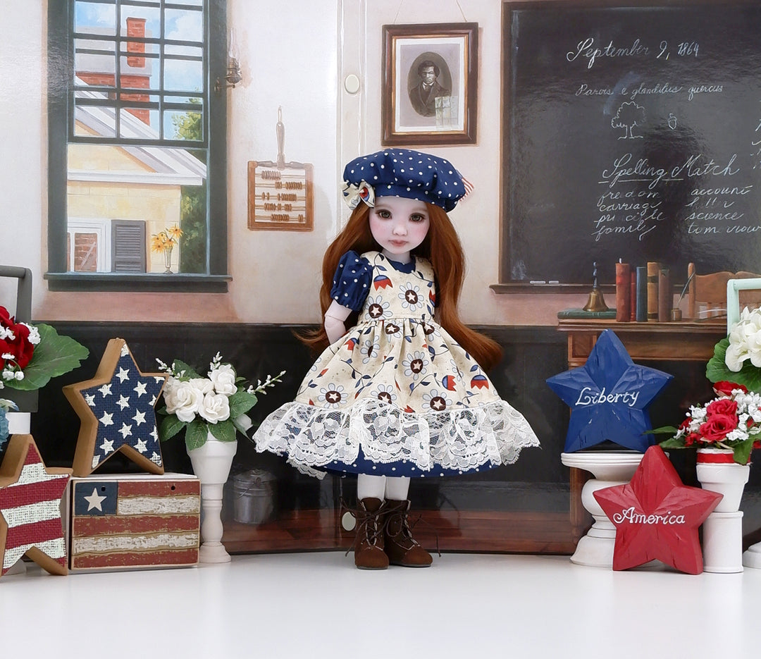 Independence Garden - dress & pinafore with boots for Ruby Red Fashion Friends doll