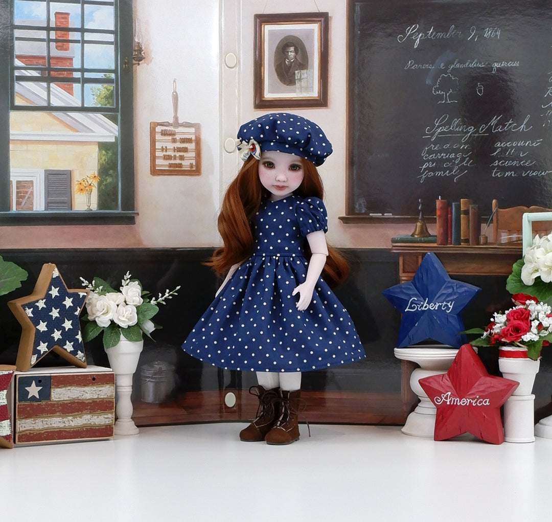 Independence Garden - dress & pinafore with boots for Ruby Red Fashion Friends doll
