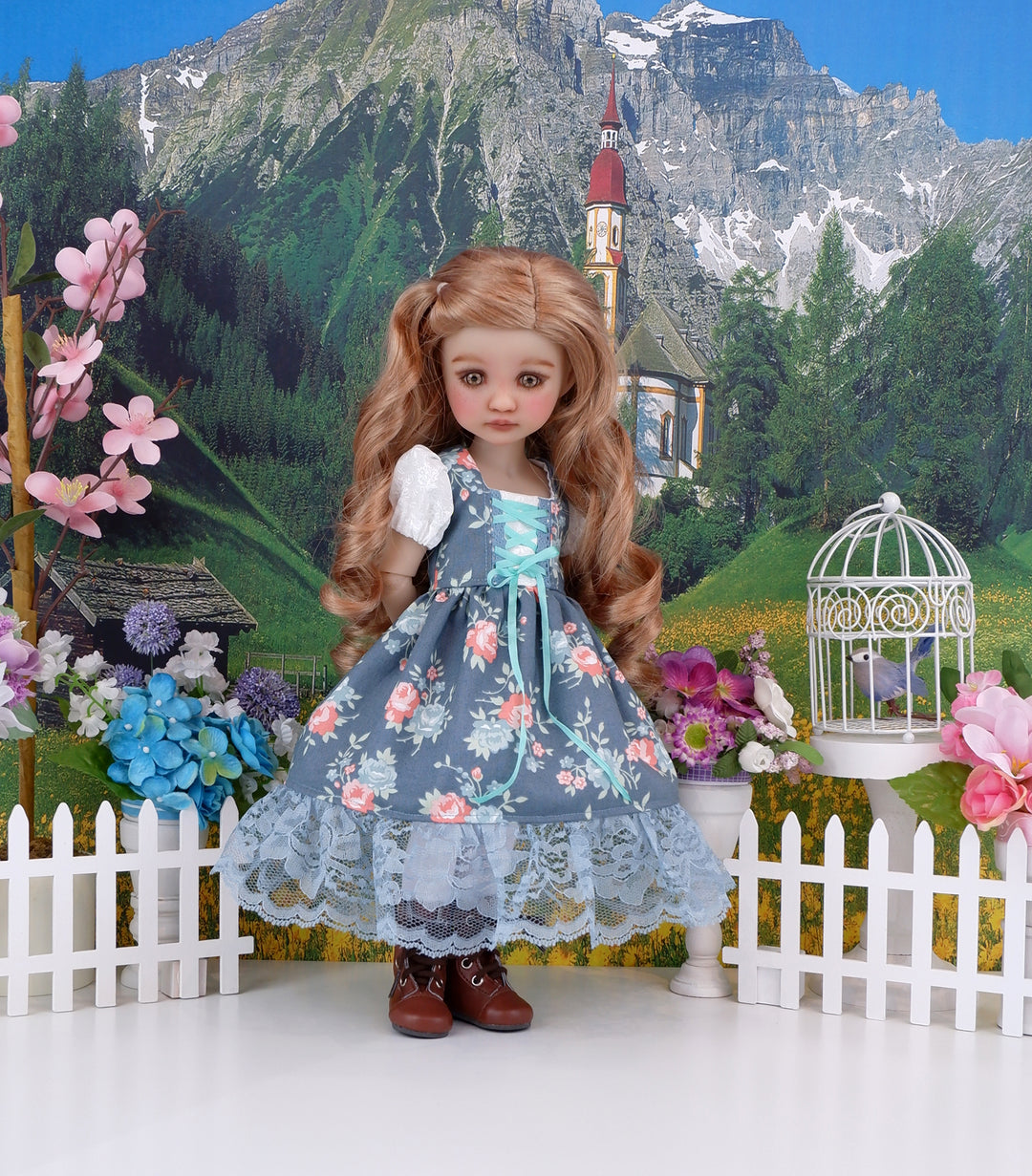Innsbruck Rose - dirndl dress ensemble with boots for Ruby Red Fashion Friends doll