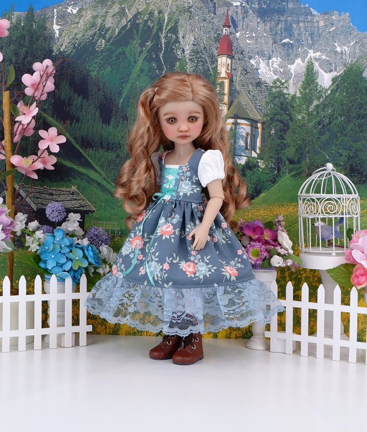 Innsbruck Rose - dirndl dress ensemble with boots for Ruby Red Fashion Friends doll