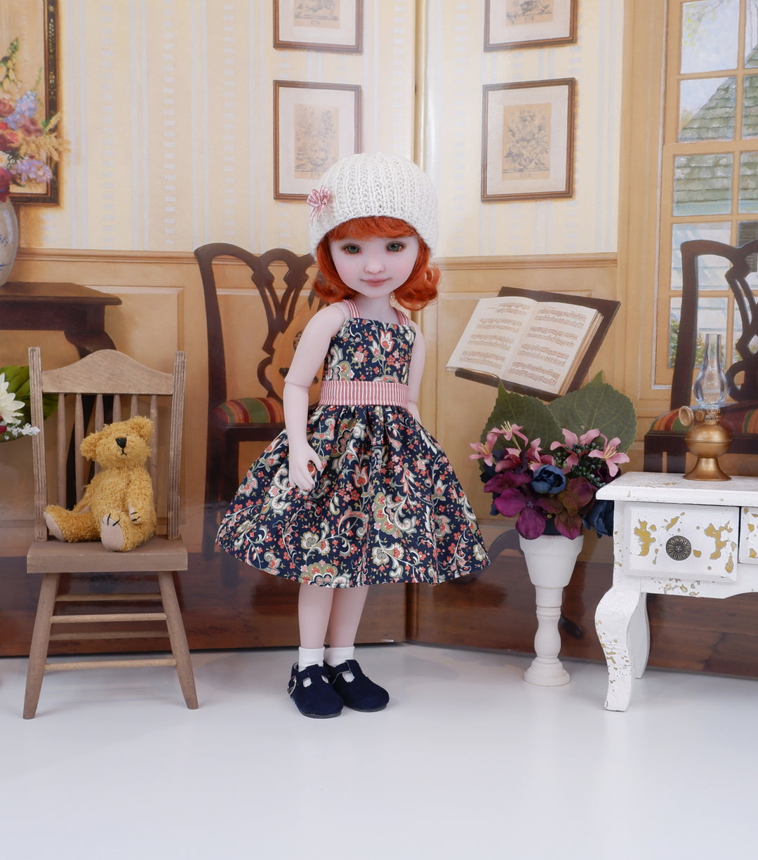 Jacobean Flourish - dress and sweater with shoes for Ruby Red Fashion Friends doll