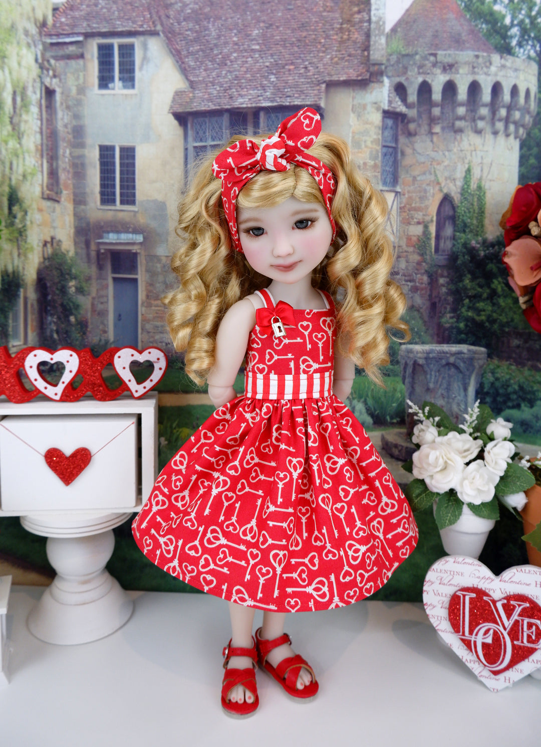 red dress doll Vintage Holiday BARBIE 2012 Collectors Pink Label Mint New In Box The outfit is described as fitting American Girl dolls perfectly Key to Love - dress