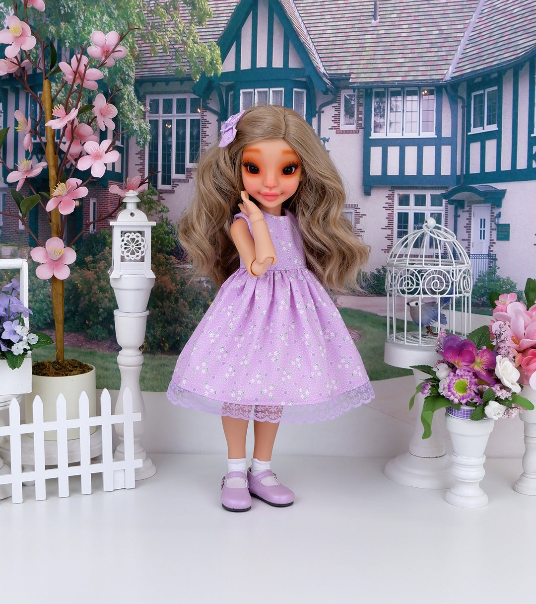 Lilac Posies - dress with shoes for Anderson Art Doll BJD
