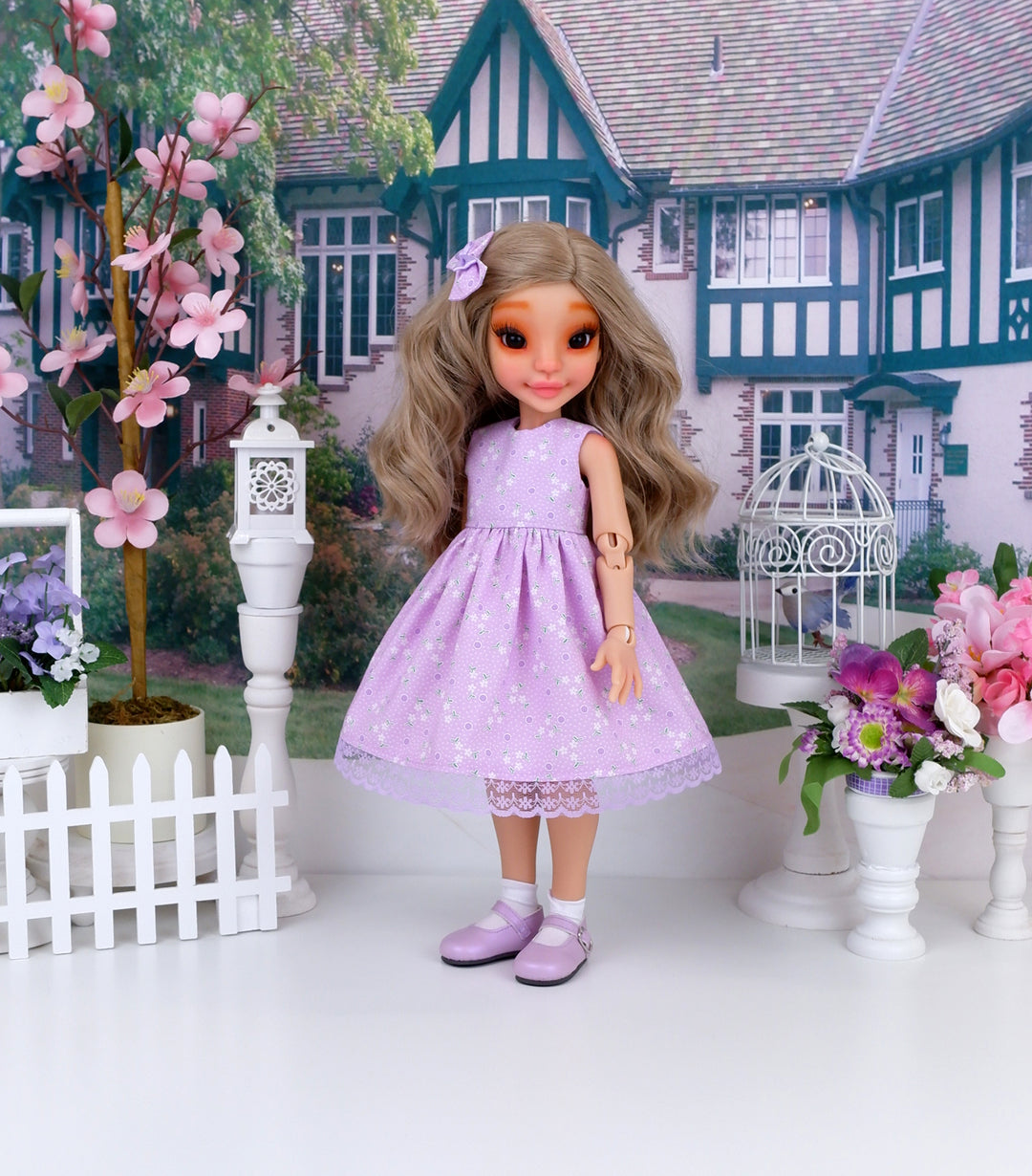 Lilac Posies - dress with shoes for Anderson Art Doll BJD